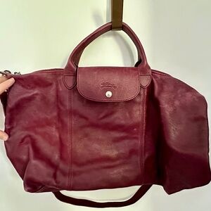 Longchamp Le Pliage burgundy leather crossbody / tote